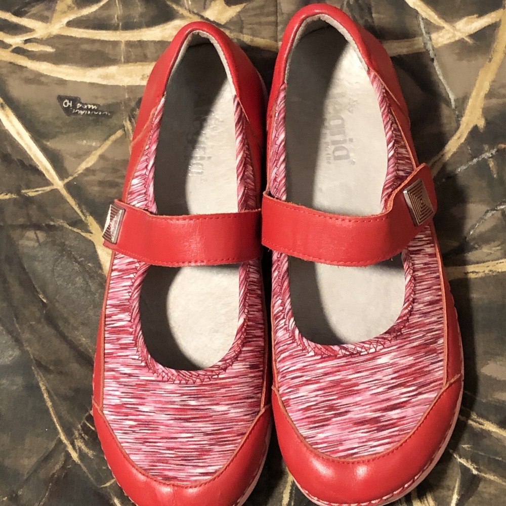 Alegria Gem 623 Red Pink Marled Leather Mary Jane Comfort Shoes Womens 39 - Picture 4 of 8